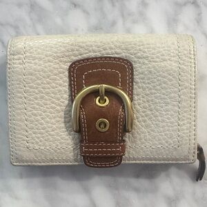 Coach Cream and Brown Wallet with Gold Buckle